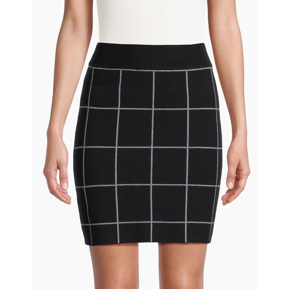 Saks‎ Fifth Avenue Toccin Sinclair Windowpane Mini Skirt Black Large Knit $275